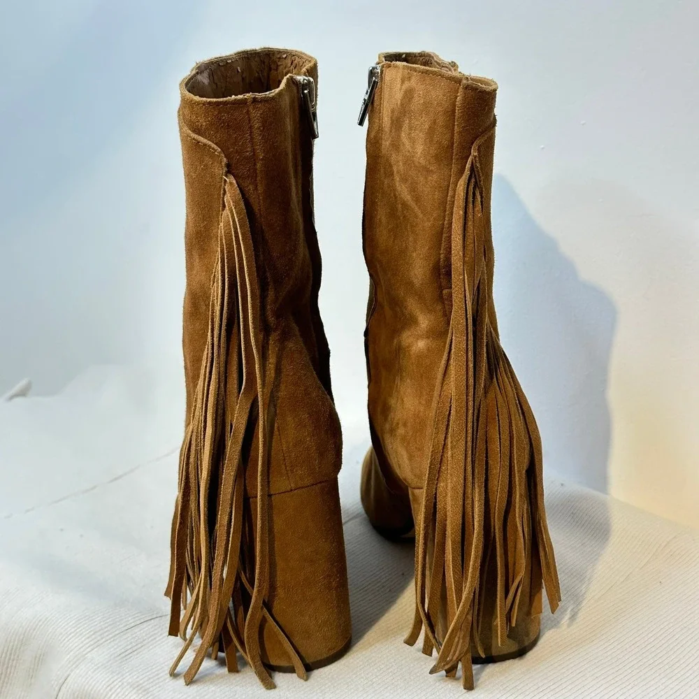 Dolce Vita Fringe Ankle Boots Women 9 Brown Suede Western